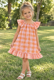 Peach Gingham Flutter Dress