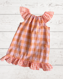 Peach Gingham Flutter Dress